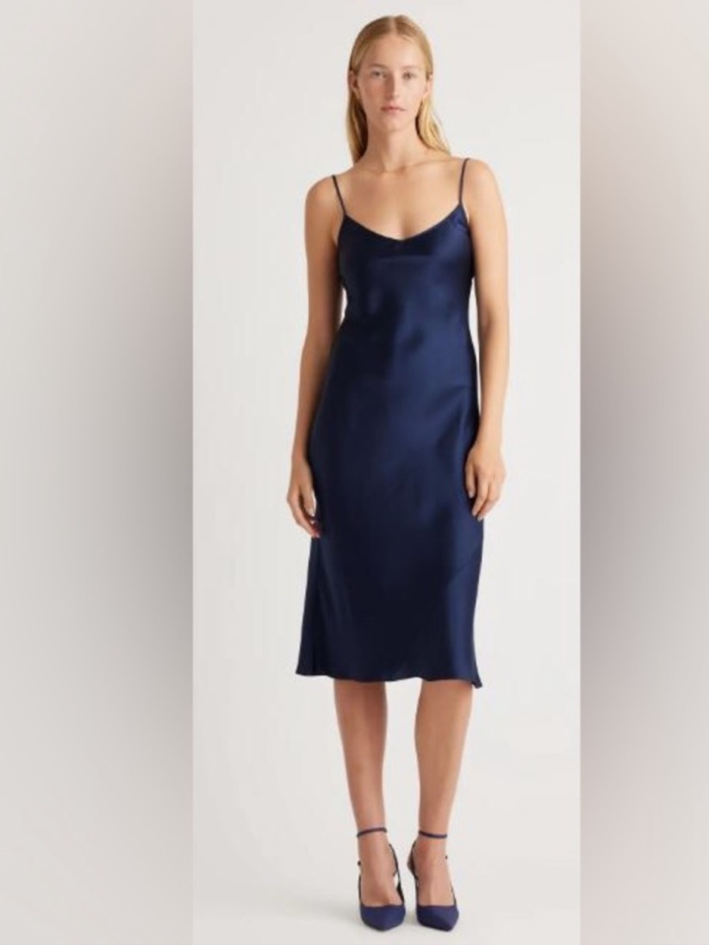 Quince 100% Washable Silk Slip Dress - Navy - M